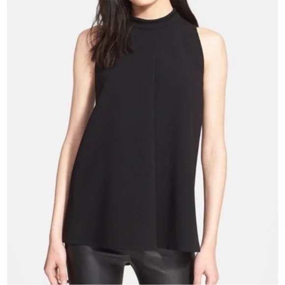 Theory Black Talniza Admiral Crepe Mock Neck Sleeveless Blouse - Size Small